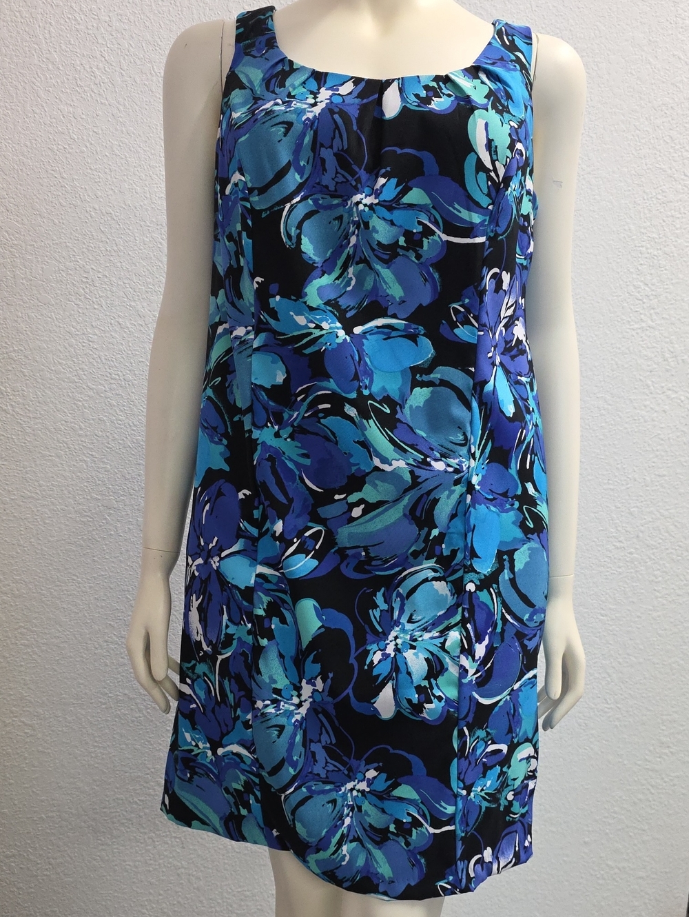DressBarn Blue Floral Sleeveless Shift Dress Women's Size 14